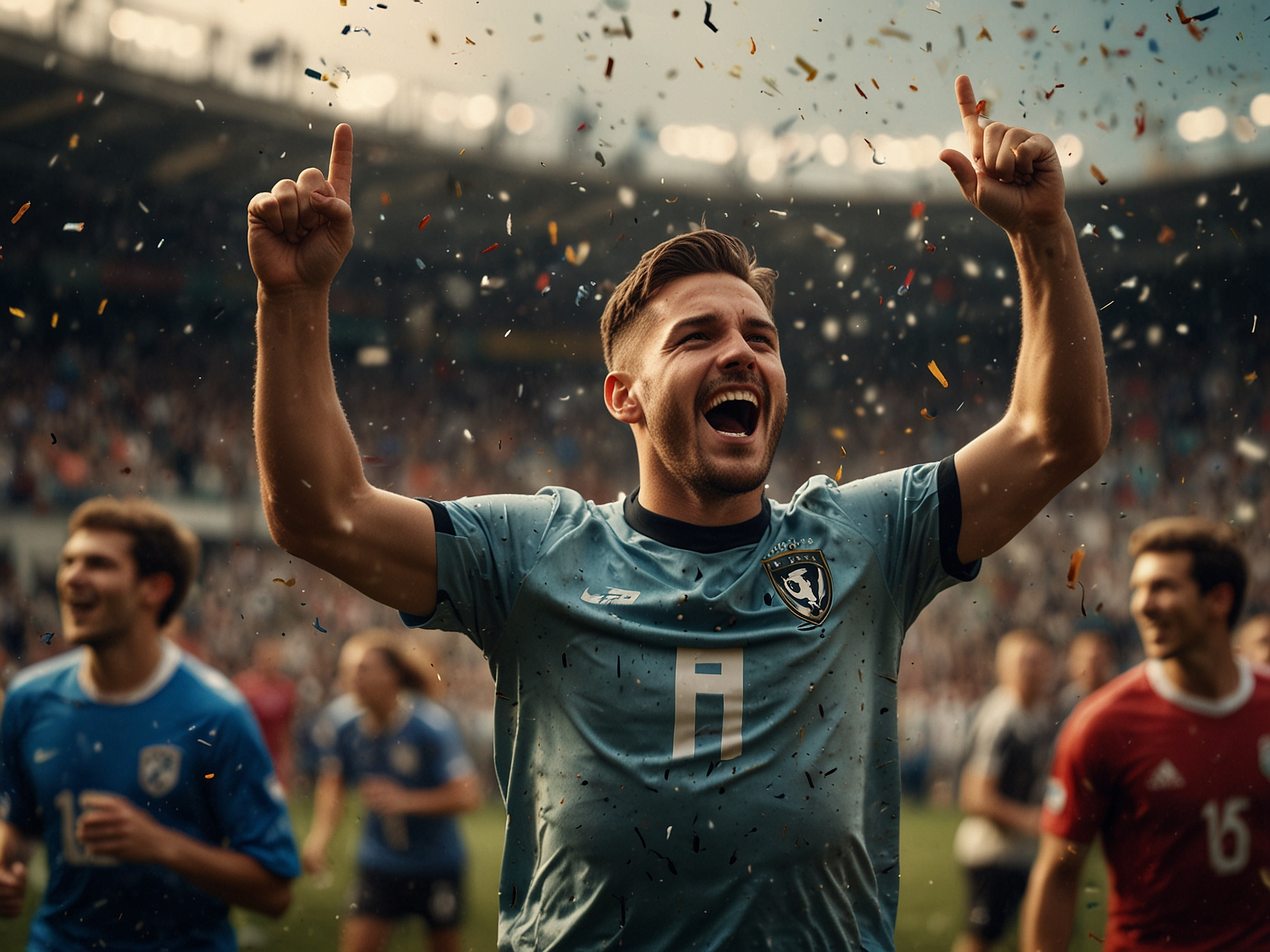 Excited football fan celebrating a bet win